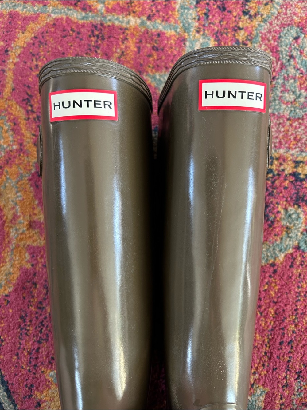 Hunter | Women’s Olive Green Gloss Original Tall Rubber Rain Boots Size 6 - Picture 7 of 14